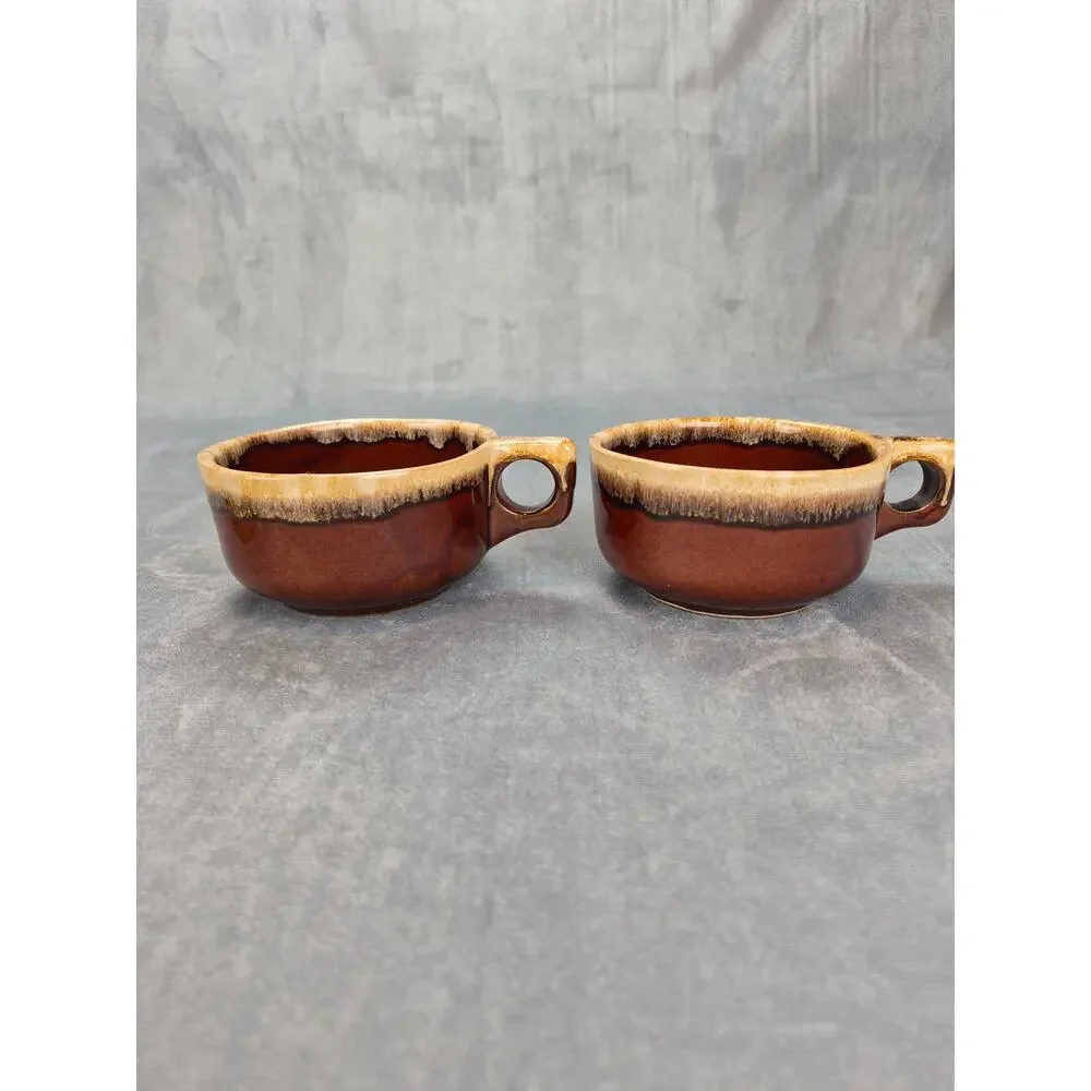 Monmouth Western Stoneware Brown Drip Pottery Soup Chili Bowl Mugs Set of 4 VTG